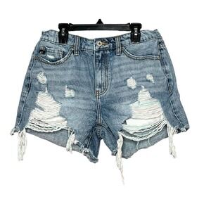 Kancan High Rise Distressed Destroyed Daisy Summer Denim Shorts Medium